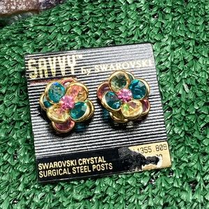 #21 NWT Women’s Vintage pierced Swarovski Crystal Crystal spring Easter teal